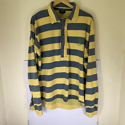 £25 • Buy Men's Gant Rugger By Gant Striped Rugby Polo Shirt Size Large Yellow & Blue Dad