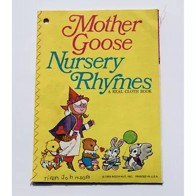 MOTHER GOOSE Nursery Rhymes A Real Cloth Book 1969 USA Beech-Nut Yellow Modern A • $19.95