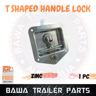 1x T SHAPED HANDLE LOCK RECESSED ZINC CAMPER TRAILER CARAVAN TOOLBOX FLUSH MOUNT • $26.95