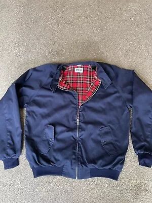 Jump The Gun Brighton Navy Blue Harrington Tartan Lining Jacket Size XL Ex Cond • £34.99