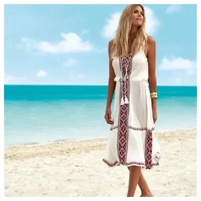 Melissa Odabash *Once Worn** Embroidered Cover Up Beach Dress Medium 10 12 14 • £39.99
