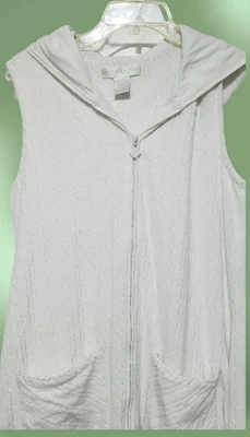 £29.01 • Buy Eileen WEST SPA ROBE FRONT ZIP White HOODED Terry Velour Pockets Size Small $98