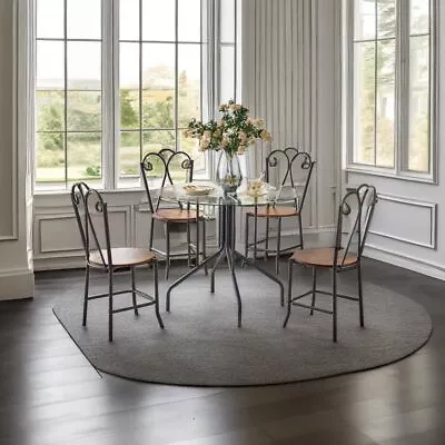 5pcs Dining Set Tempered Glass Table W/ 4 Chairs Round Dining Table Set For Home • $218.49