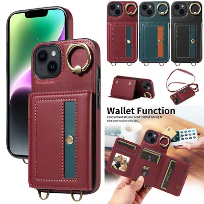 For IPhone 15 14 13 12 11 Pro Max XR Strap Leather Wallet Card Ring Case Cover • $22.99