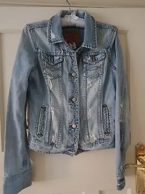 Abercrombie & Fitch Distressed Light Blue Denim Jacket M Medium Studded Summer • £10