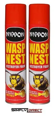 2x Nippon Wasp Nest Destroyer Foam Killer Spray Covers 3metres 300ml  • £14.99