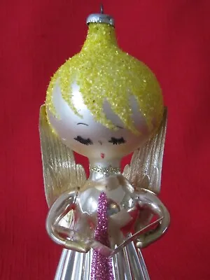 Vintage De Carlini Italian Blown Glass PINK Angel Book Christmas Ornament Mica • $64.99