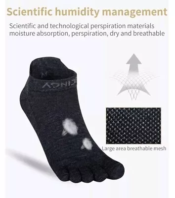 Achsoo Five Finger Toe Socks Running Anti-Blister Quick-dry Breathable Black-L 3 • £9.99