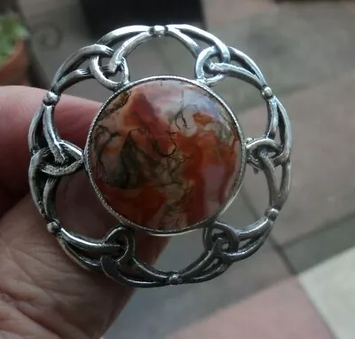 £68.99 • Buy Vintage Sterling Silver Scottish Iona Moss Agate Celtic Brooch  1960s John Hart 