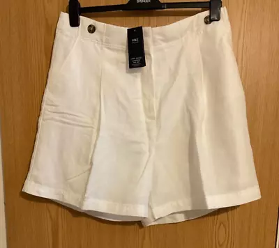 M&S Women Soft White Linen Blend High Waisted Shorts UK 18.BNWT • £15