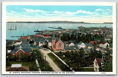 Postcard St. Ignace Michigan Showing Mackinac Island In Distance Unposted • $5.50