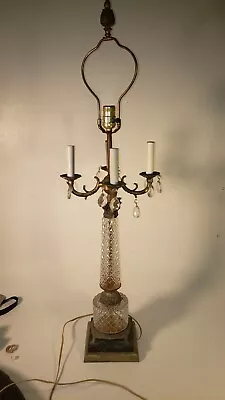 Vintage Clear Glass Cast Iron Brass Marble Base Table Lamp W Finial 1930s • $99.99