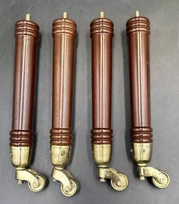 VTG Lot Of 4 Turned Furniture Legs With Brass Cup Offset Swivel Casters • $38