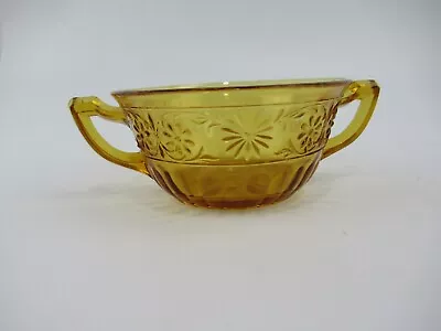 Mid Modern Amber Starburst Cut Glass Sugar Bowl Dish Double Handle Vintage • $5.95