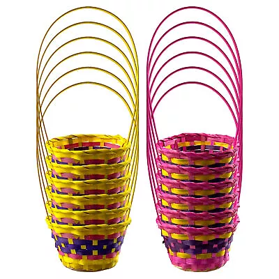 Easter Woven Bamboo Wicker Baskets - For Egg Hunts - Pink Yellow - Set Of 12 • £22.99