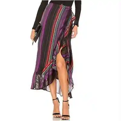 X Revolve House Of Harlow Wrap Skirt Clementine Black Neutral Stripe Ruffle XS • $30