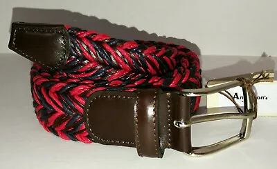 £59.99 • Buy ANDERSONS WOVEN BRAIDED BLACK RED FABRIC ITALIAN LEATHER MENS BELT 95cm 36  BNWT