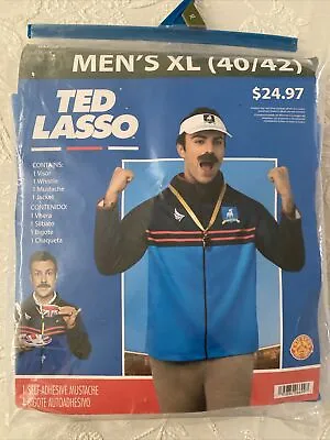 Ted Lasso Costume XL AFC Richmond Football Soccer Jacket Visor Whistle Moustache • $65.99