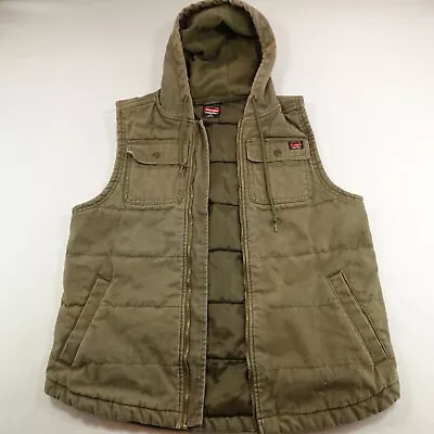 Wrangler Workwear Vest Men Medium Green Insulated Hood Grunge (Zipper Flaws) • $16.99