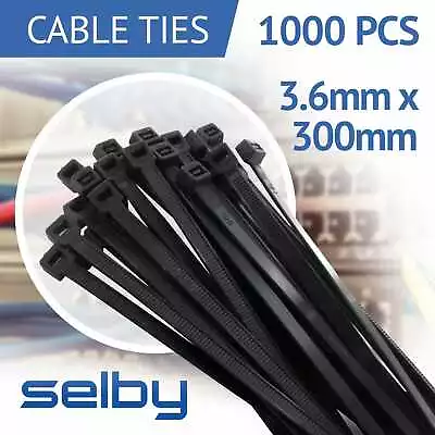 1000pcs Cable Ties Zip Ties Black 3.6mm X 300mm Strong Nylon UV Stabilised • $31