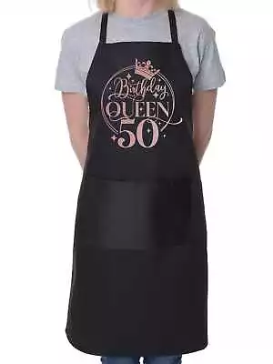 Birthday Queen 50 Ladies Apron 50th Birthday Gift Cooking Rose Gold Design • £10.95