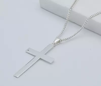 925 Sterling Silver Mens Large Cross Pendant Necklace 20 Inch Brand New • £27.79