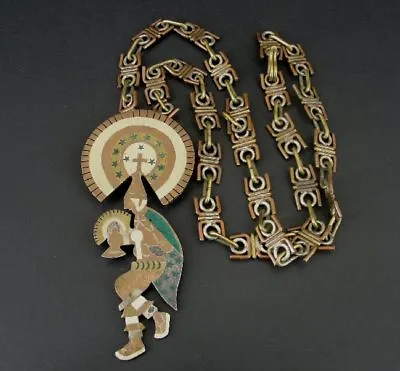Taxco Necklace Vintage Mixed Metals Warrior Large Pendant Chain Los Castillos • $425