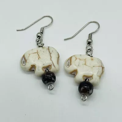 Pierced Earrings Dangle Drop Elephant Safari Faux Howlite Bead Jewelry 1  • $3.99