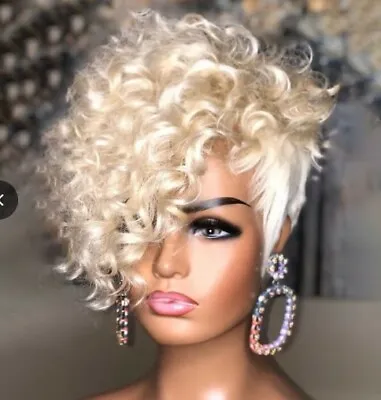 Blonde Short Kinky Curly Pixie Cut Wig Synthetic Natural Hair To Daily Party Use • $16.91