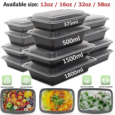 Black Reusable Meal Prep Microwave Food Containers Boxes With Lids *all Sizes* • £7.70