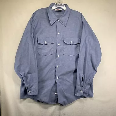 VINTAGE Dickies Shirt Mens XL Blue Chambray Button Up Work Garage USA Thin • $24.99