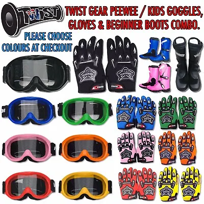 Peewee Kids Mx Dirt Bike Motocross Mtb Bmx Goggles Boots And Gloves Kit Pink • $279