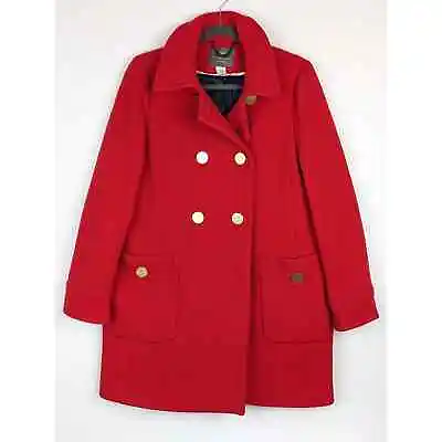 J Crew Nello Gori Pea Coat Stadium Cloth Wool Double Breasted Retro Red Size 8 • $80.99