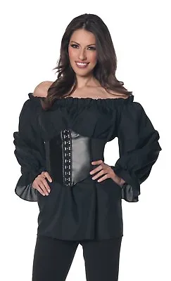 Renaissance Long Sleeve Black Blouse Shirt Gypsy Pirate Peasant Adult Women Top • $17.95