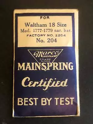 Marco Mainspring #204 For 18s Waltham Factory No. 2204 - Steel • $10