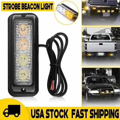 Amber White 4 LED Car Truck Emergency Beacon Warning Hazard Flash Strobe Light • $6.99