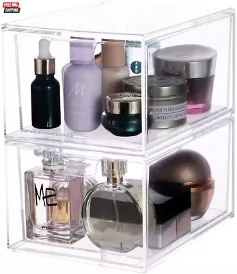 2 Pack Clear Makeup Organizer For Vanity Stackable Acrylic Cosmetic Display Case • $20.58