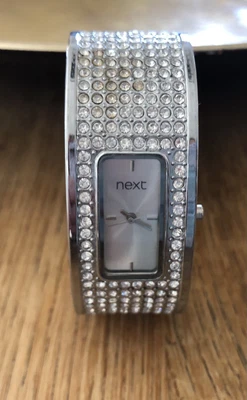 £3.20 • Buy NEXT Ladie’s Silver, Diamante Wristwatch - Rectangular Face ,Chunky Silver Strap
