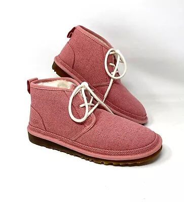 UGG NEUMEL Pink Naturals Canvas Fur Mid Top Snow Boots Women's Size 1119597 PINK • $53.99