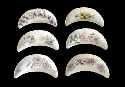 SET 6 Porcelain ANDREA By SADEK BONE DISHES VIOLETS PETUNIAS DAISY FLORAL GOLD • $20