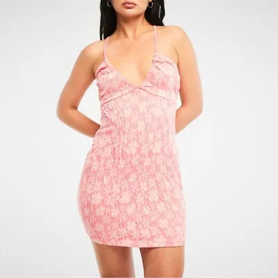 Missguided Textured Floral Tie Cut Out Mini Dress Size 12 (M) • £12.99