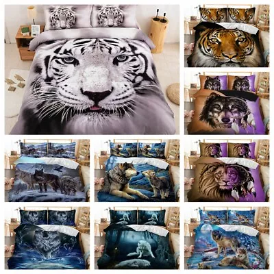 Wolf Tiger Soft Quilt Doona Duvet Cover Set Queen King Size Bedding Pillowcase • $23.31