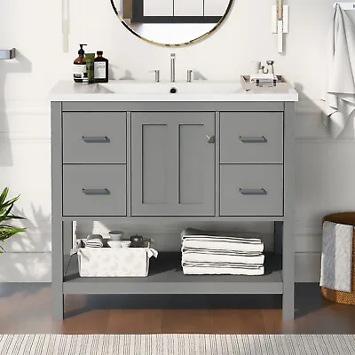 36  Bathroom Vanity With Single Resin Sink Bathroom Cabinet With Drawers • $297.99