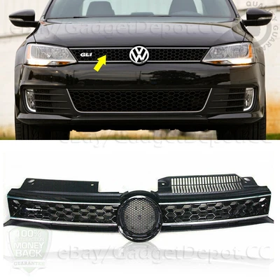 $77.10 • Buy For 2011-2014 VW Jetta 2.0L Sedan Gli Style Black&Chrome Hex Mesh Front Grille
