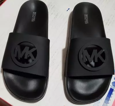 Women MK Michael Kors Gilmore Slide Slip On Sandals Black Size 10M 1E • $48.99