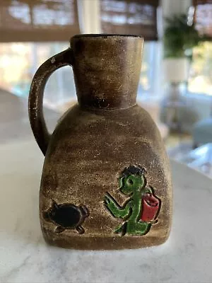 Vintage Aztec Stoneware Pottery Bud Vase Miniature Handled Jug  Engraved • $10