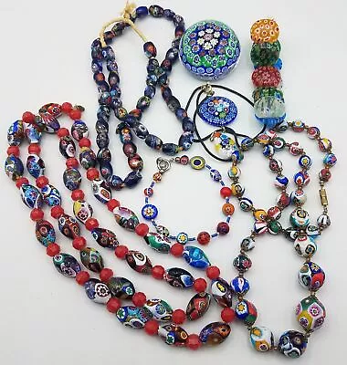 Lot Of Assorted Millefiori Glass Beaded Jewelry Necklace Bracelets Pendants • $9.99