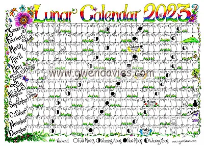 £5.99 • Buy Big 2023 Wall Planner A2 Including Lunar Moon Cycle Gwen Davies Office Poster