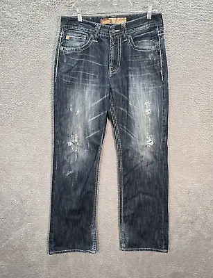 Big Star Jeans Mens 32R Blue Voyager Straight Relaxed Distressed Denim Western • $23.10