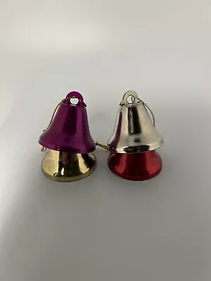 Vintage Multicolored Miniature Metal Christmas Bell Ornaments Set Of 4 • $19.99